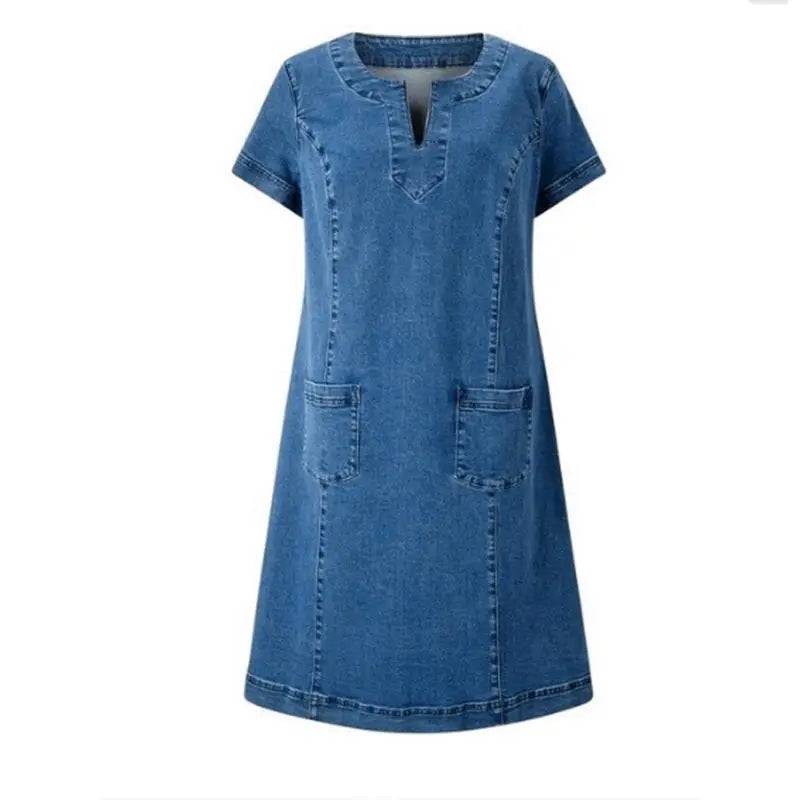 Maren | Women's Denim Shirt Dress Light Blue Short Sleeve Pockets