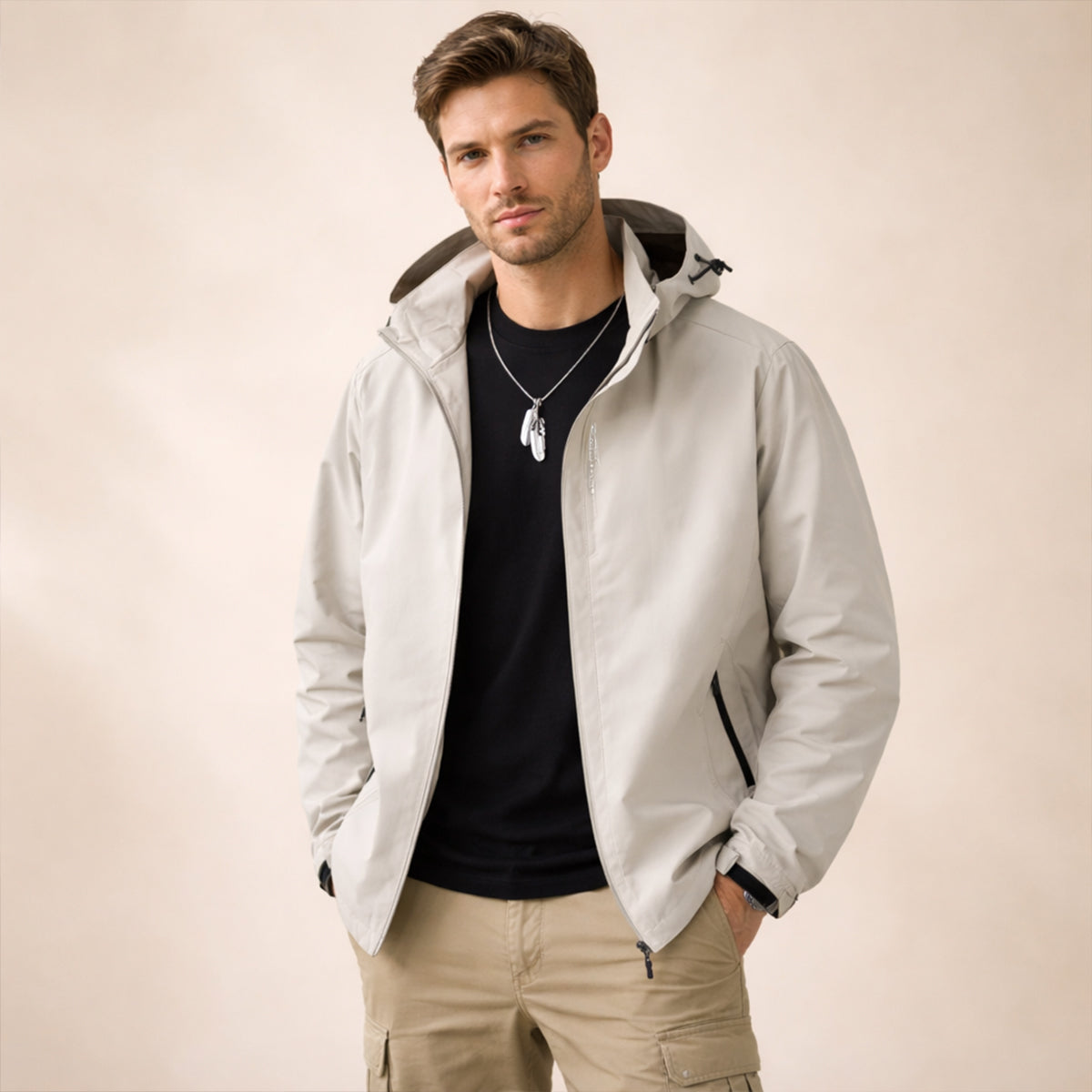 Mia | Men's Waterproof Rain Jacket Black Hooded Windproof