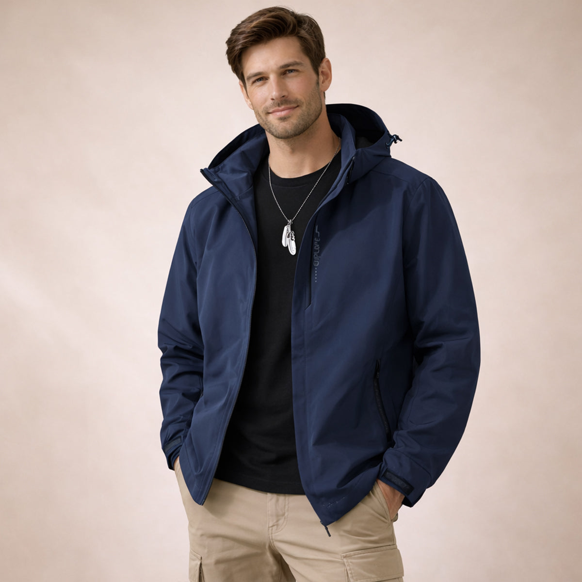 Mia | Men's Waterproof Rain Jacket Black Hooded Windproof