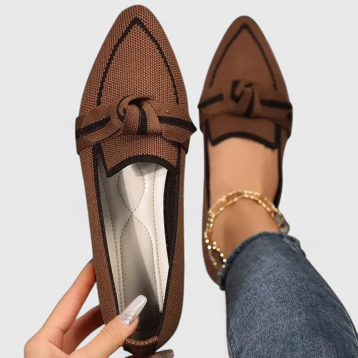 Greta | Women's Mesh Loafer Cream Tan Bow Detail