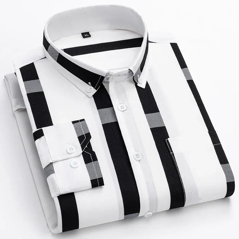 Axel | Men's Striped Button Up Shirt Black White