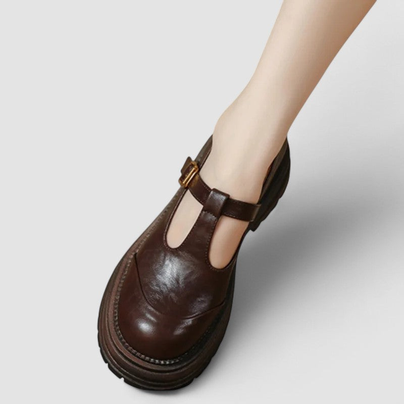 Vera | Women's Mary Jane Loafer Brown Leather T Strap