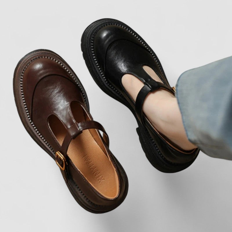 Vera | Women's Mary Jane Loafer Brown Leather T Strap
