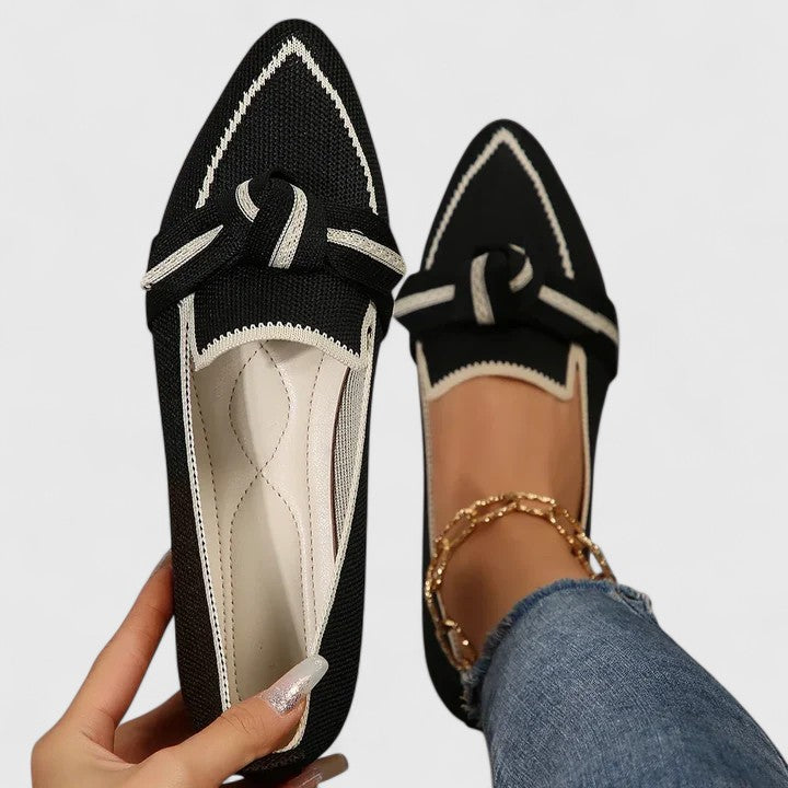 Greta | Women's Mesh Loafer Cream Tan Bow Detail