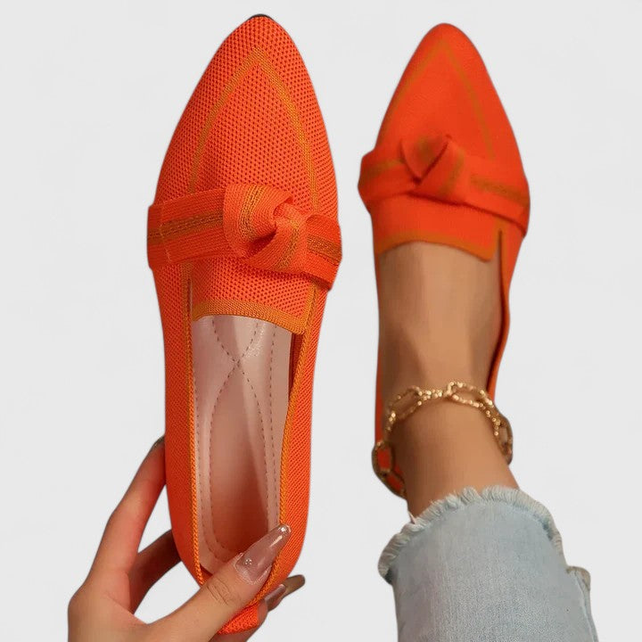 Greta | Women's Mesh Loafer Cream Tan Bow Detail