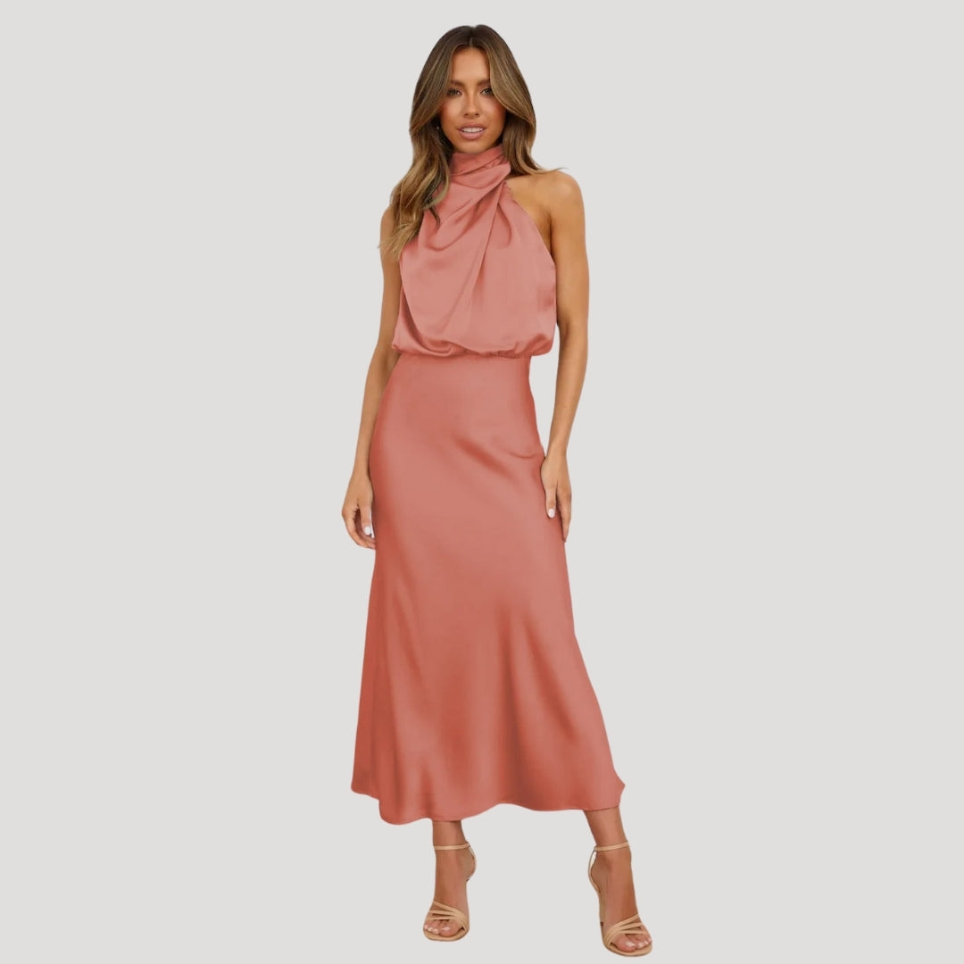 Demi | Women's Satin Halter Dress Black Sleeveless