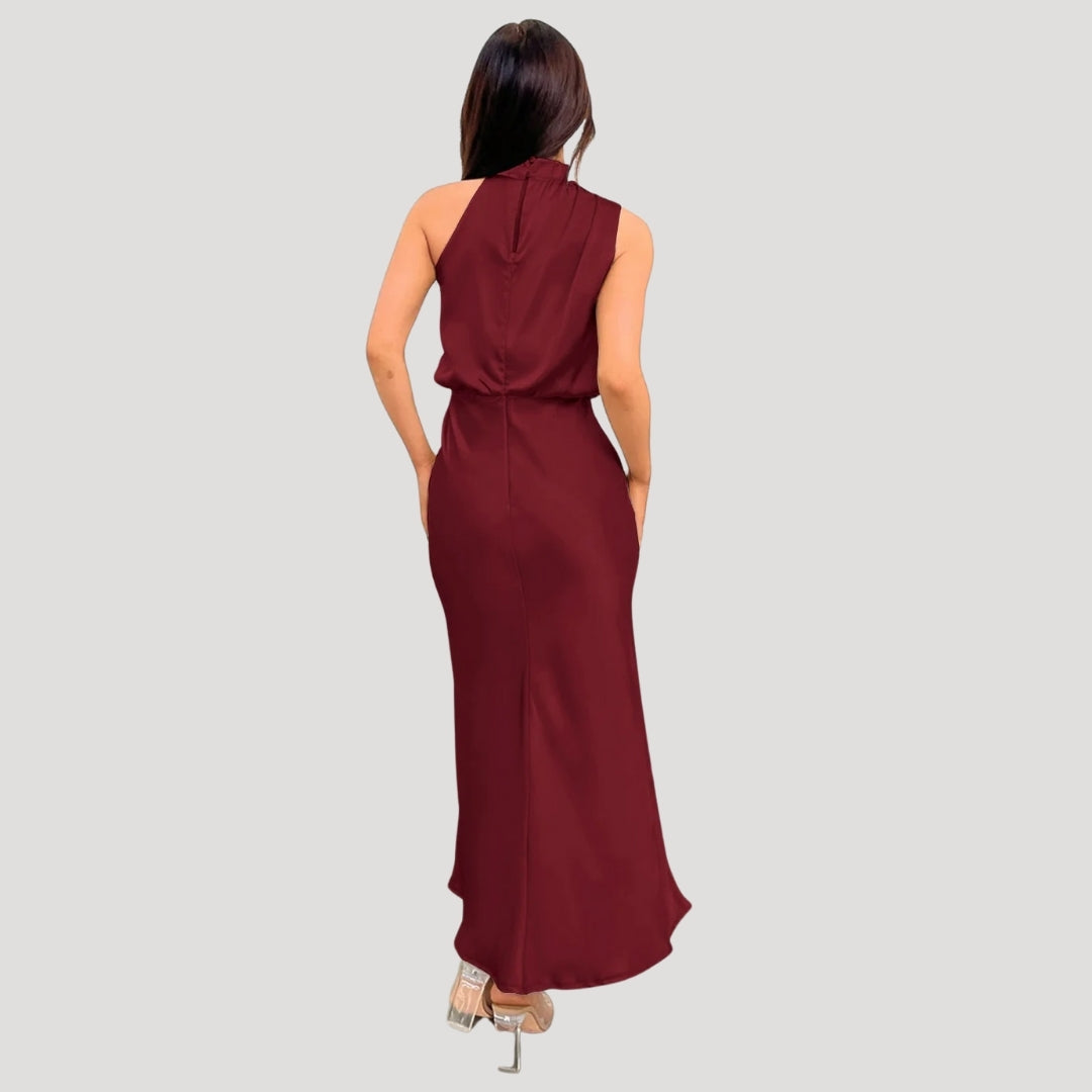 Demi | Women's Satin Halter Dress Black Sleeveless