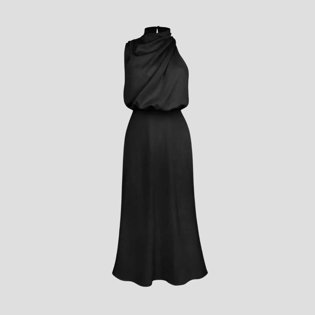 Demi | Women's Satin Halter Dress Black Sleeveless