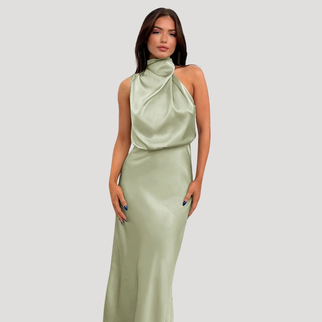 Demi | Women's Satin Halter Dress Black Sleeveless