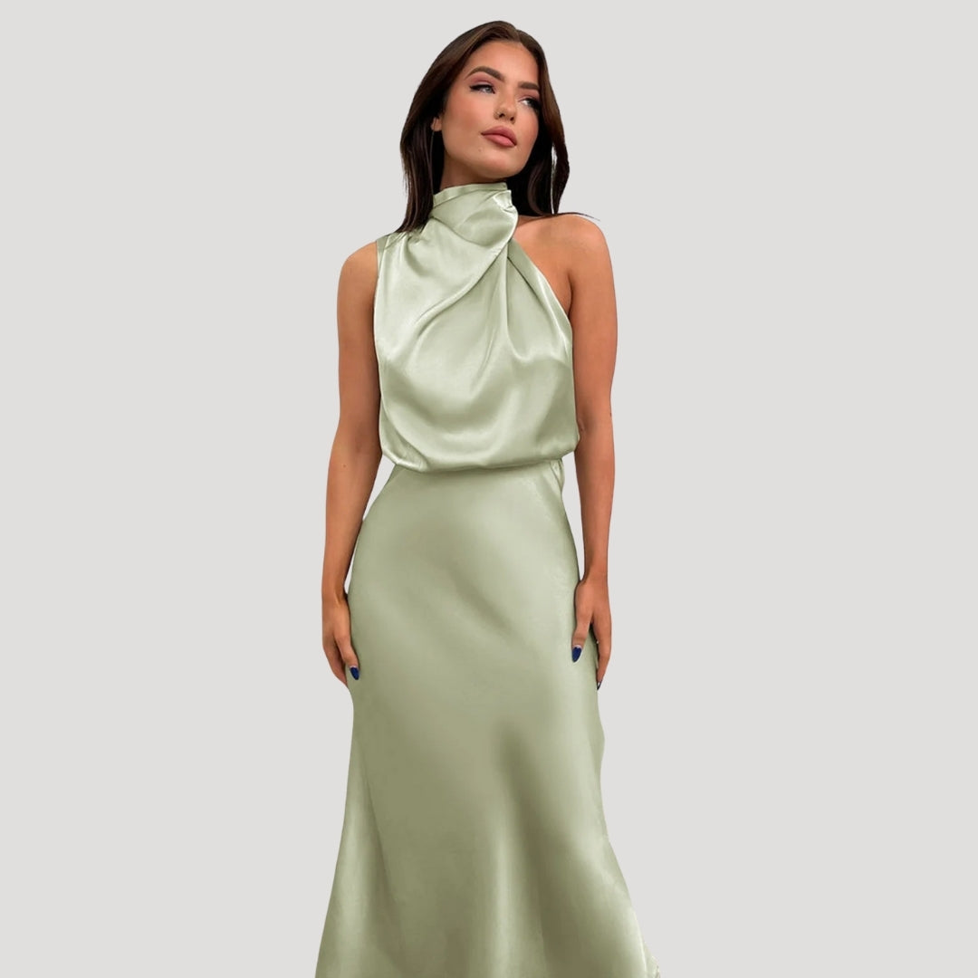Demi | Women's Satin Halter Dress Black Sleeveless