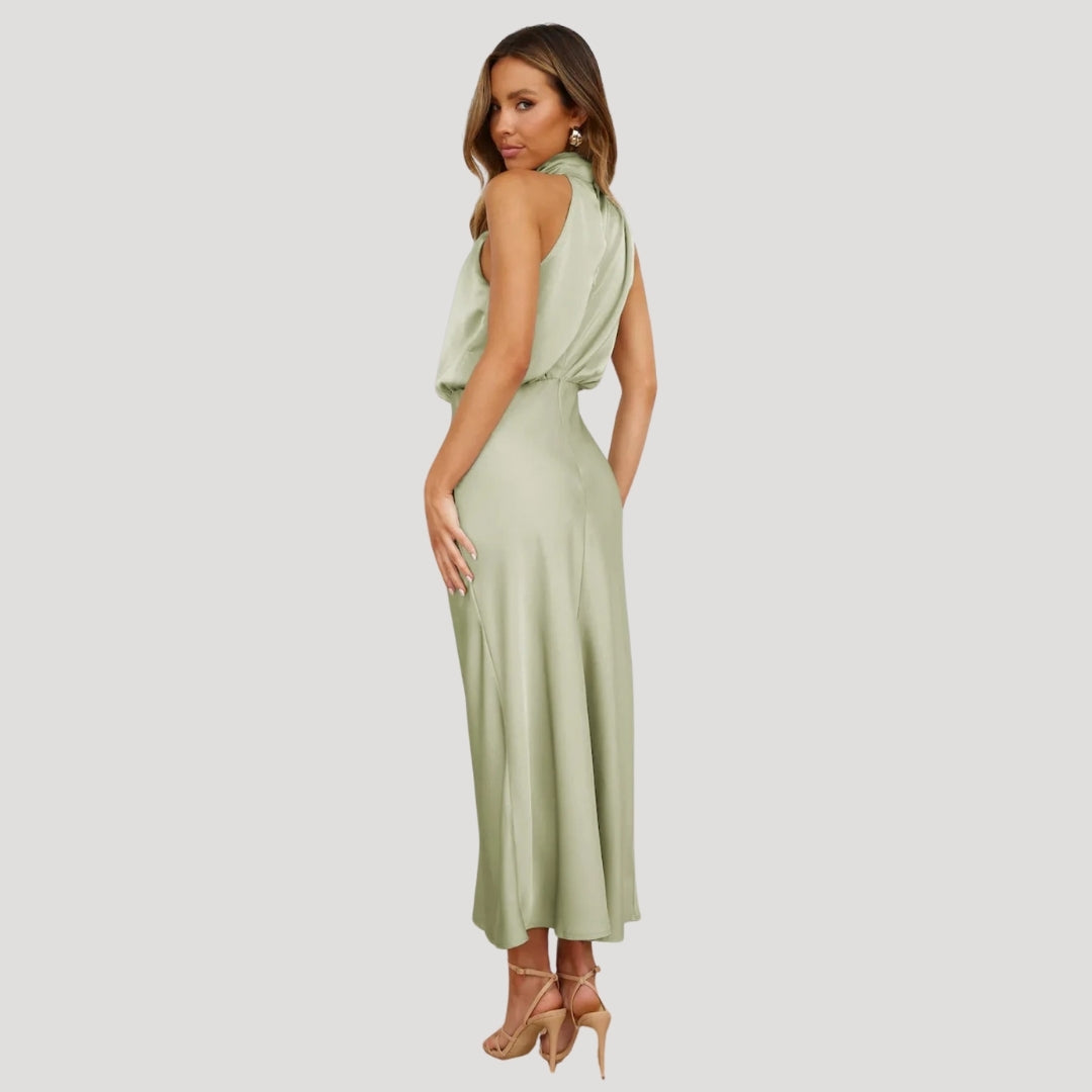 Demi | Women's Satin Halter Dress Black Sleeveless