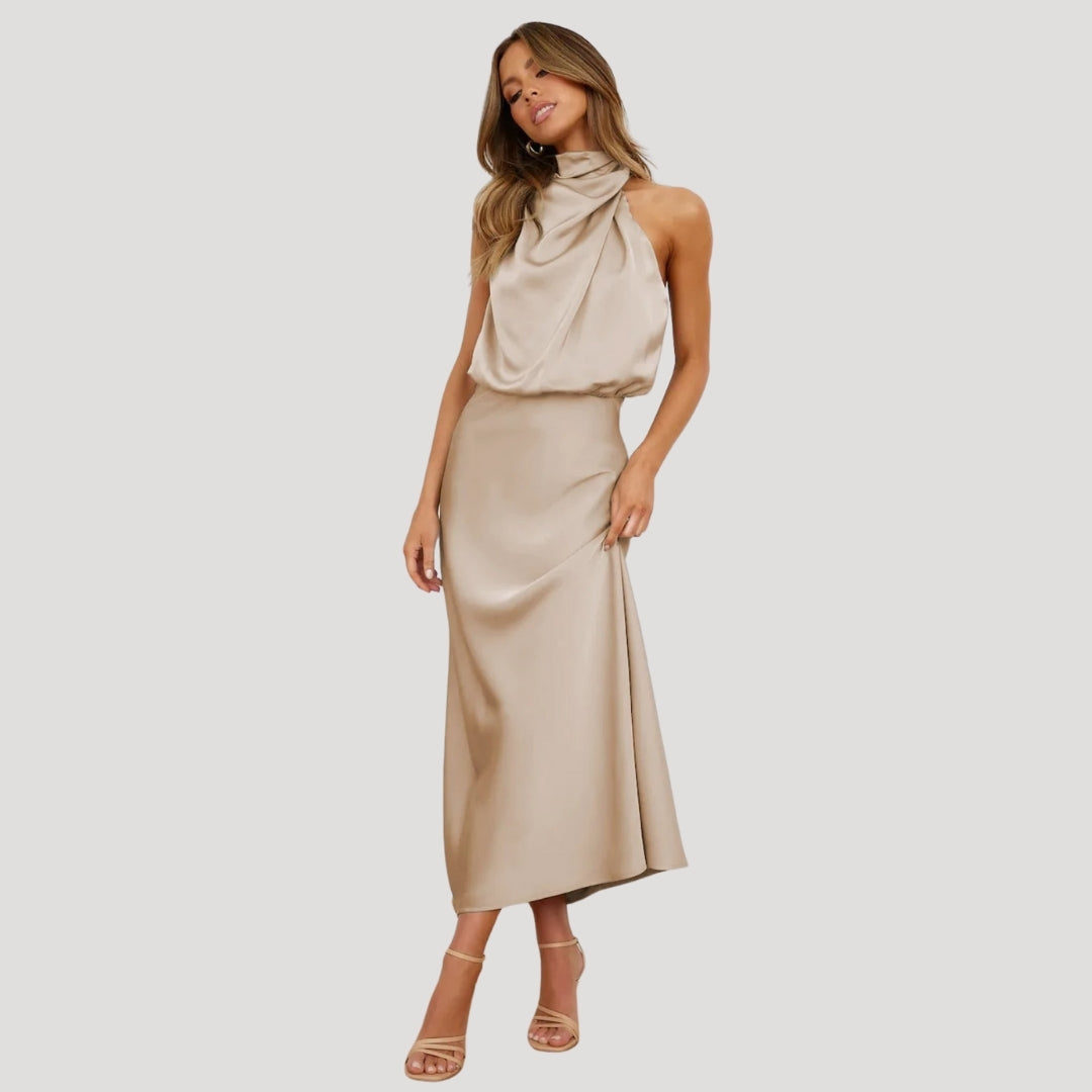 Demi | Women's Satin Halter Dress Black Sleeveless