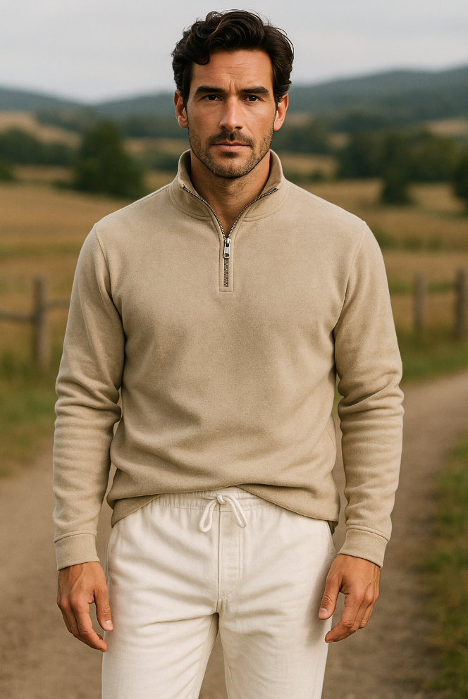 Axel | Men's Quarter Zip Sweater Cream Long Sleeve Mock Neck