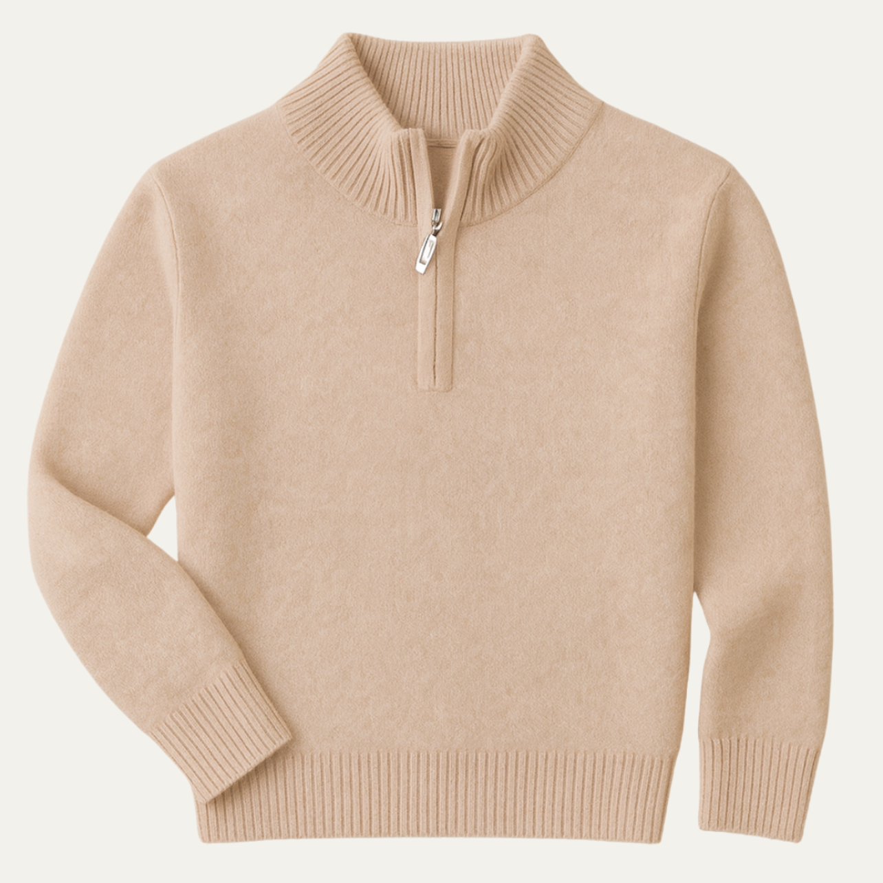 Bram | Men's Quarter Zip Sweater Brown Camel Crew Neck