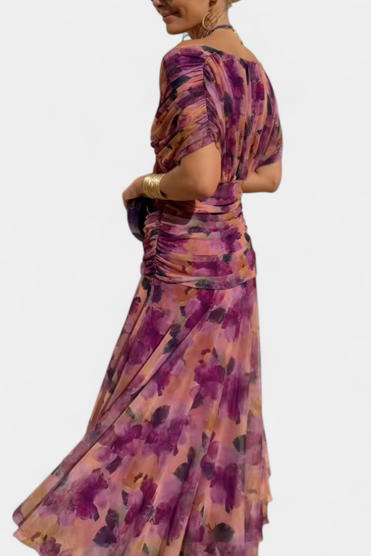 Vera | Women's Off Shoulder Ruched Midi Dress Brown