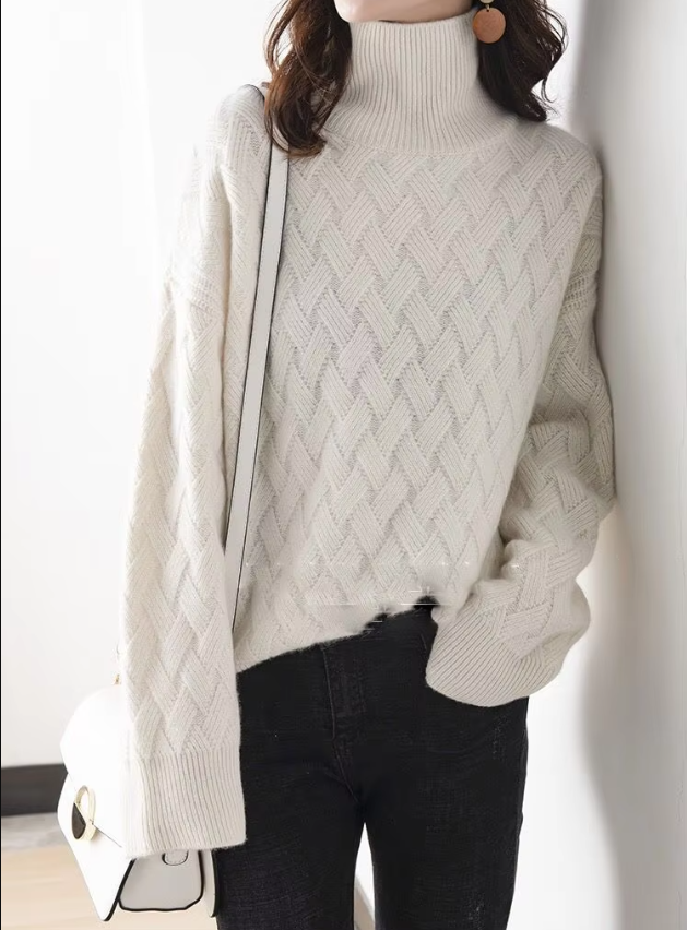 Camille | Women's Turtleneck Cable Knit Sweater Cream