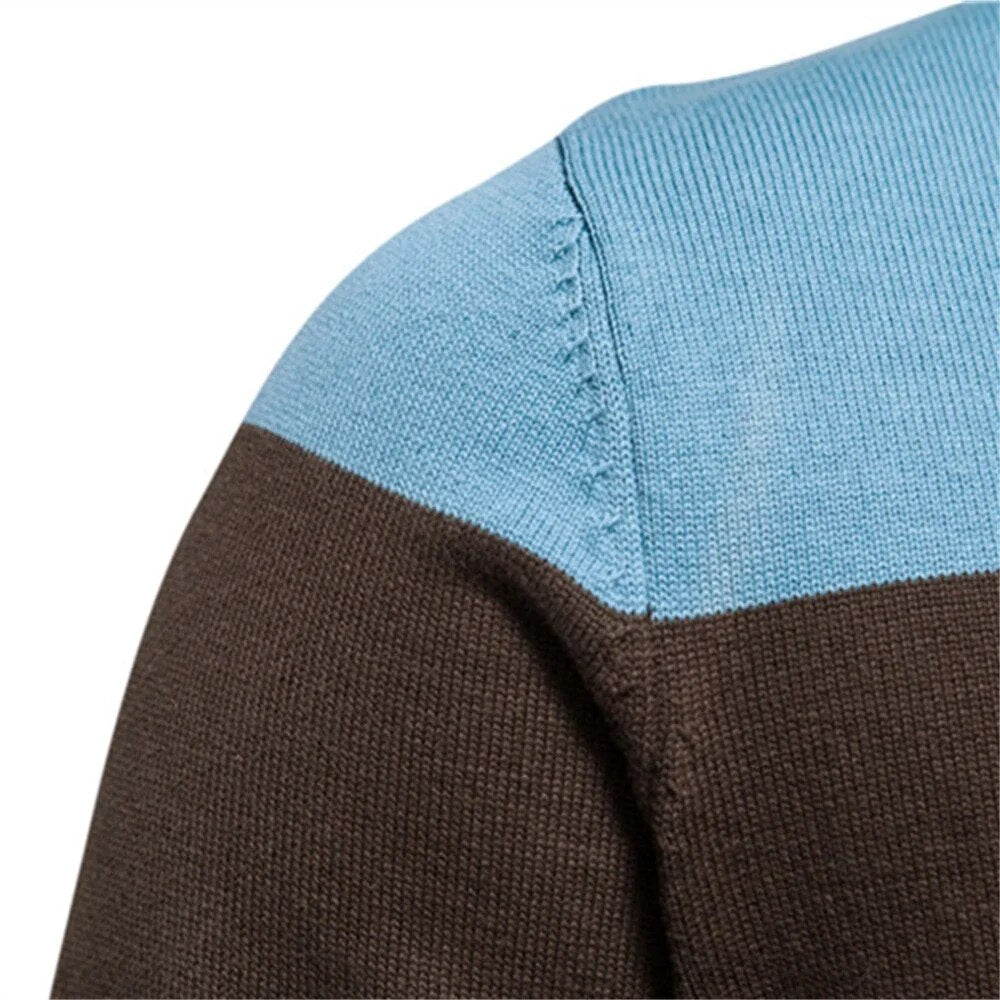 Voss | Men's Casual Zip Up Sweater Gray Black Striped