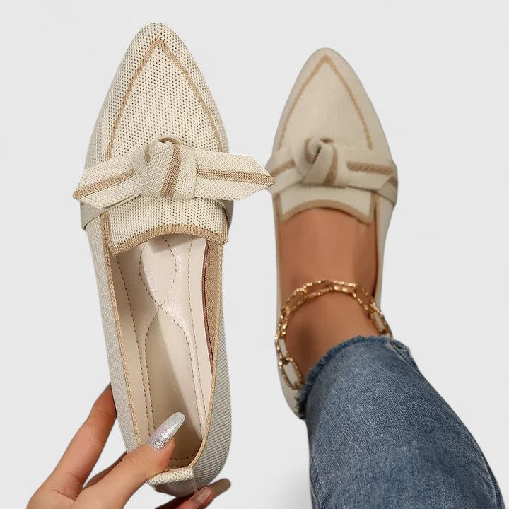 Greta | Women's Mesh Loafer Cream Tan Bow Detail