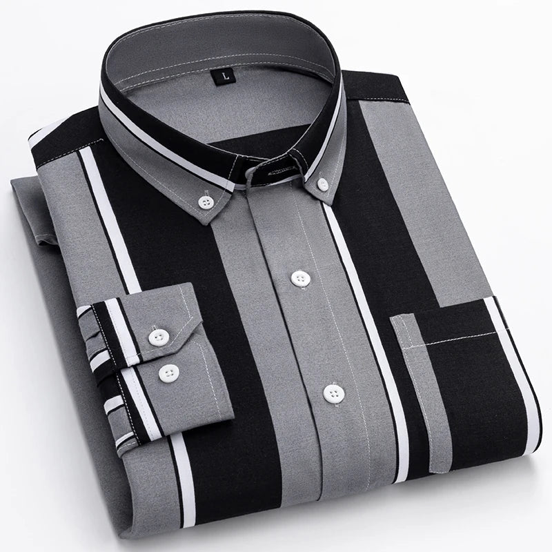 Axel | Men's Striped Button Up Shirt Black White