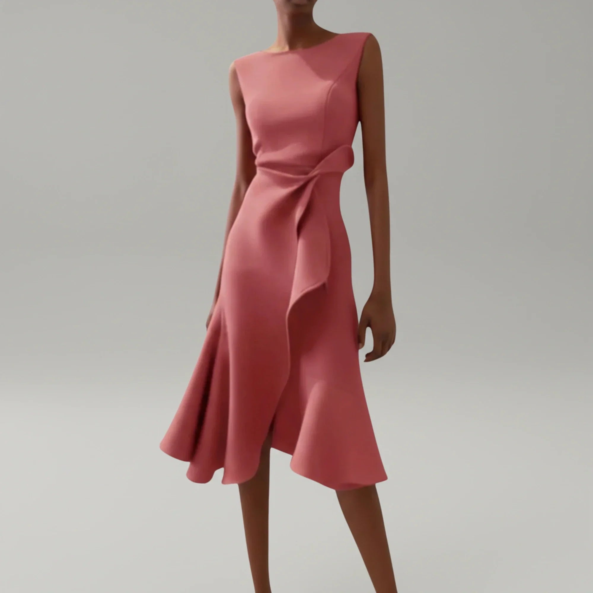 Cleo | Women's Wrap Midi Dress Red Sleeveless