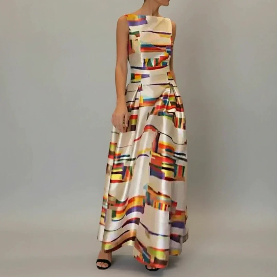 Maren | Women's Sleeveless Maxi Dress Cream Colorblock Print
