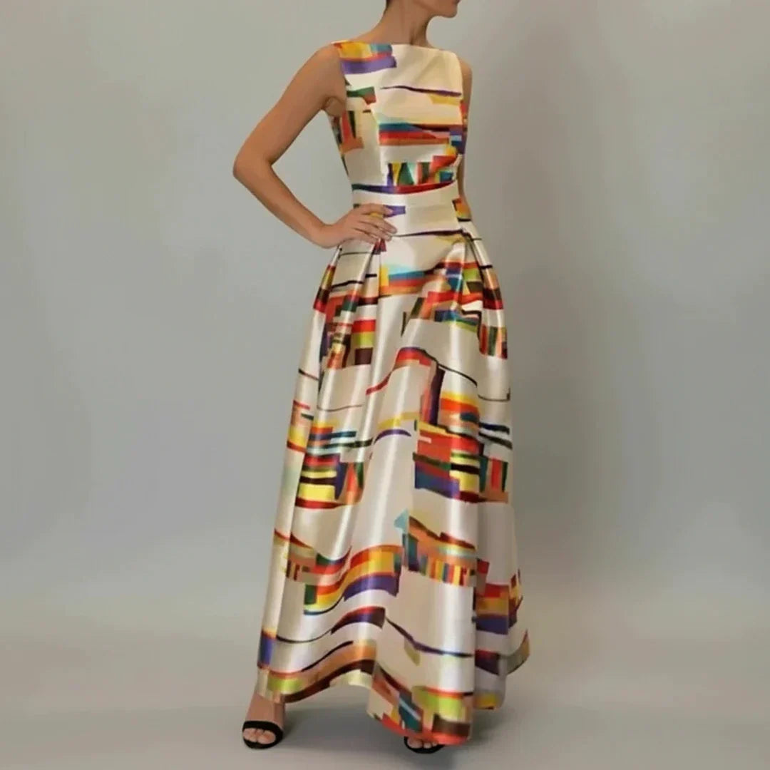 Maren | Women's Sleeveless Maxi Dress Cream Colorblock Print