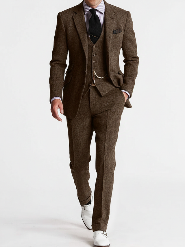 Axel | Men's Three Piece Suit Brown Tweed Tailored
