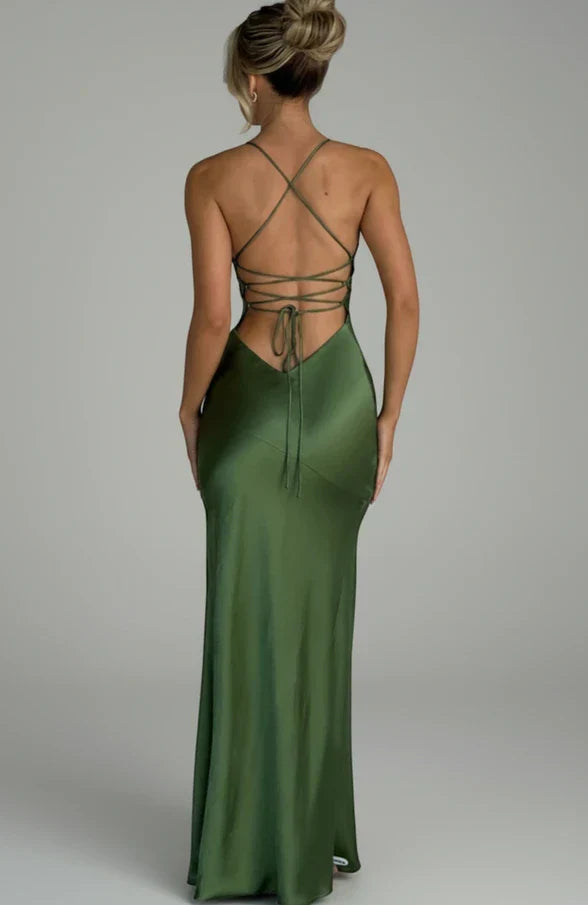 Lola | Women's Slip Maxi Dress Yellow V Neck Spaghetti Strap