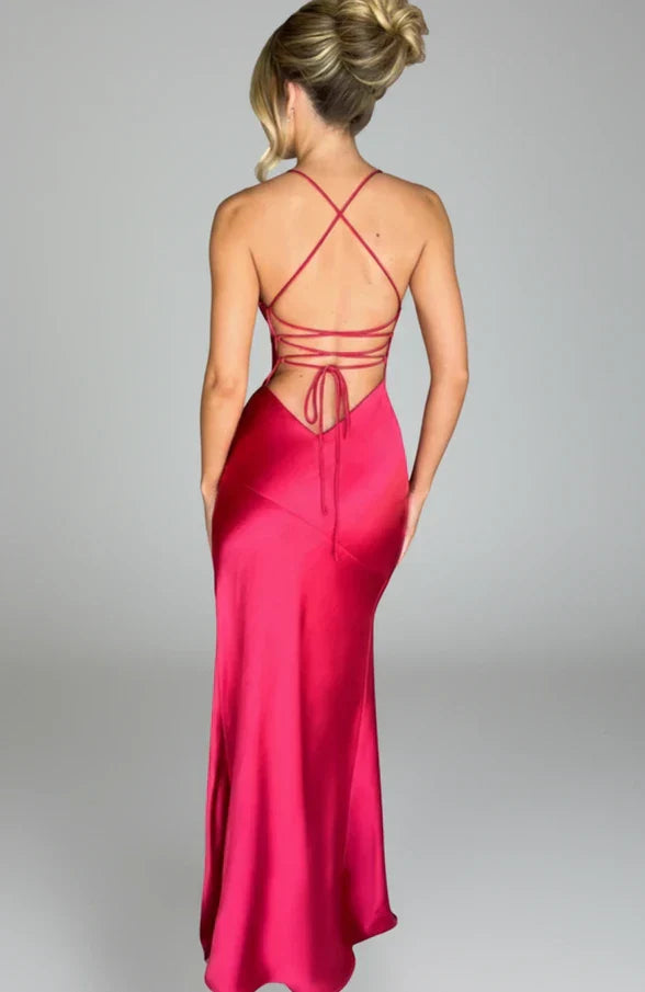 Lola | Women's Slip Maxi Dress Yellow V Neck Spaghetti Strap