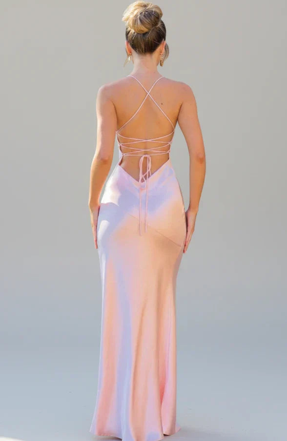 Lola | Women's Slip Maxi Dress Yellow V Neck Spaghetti Strap