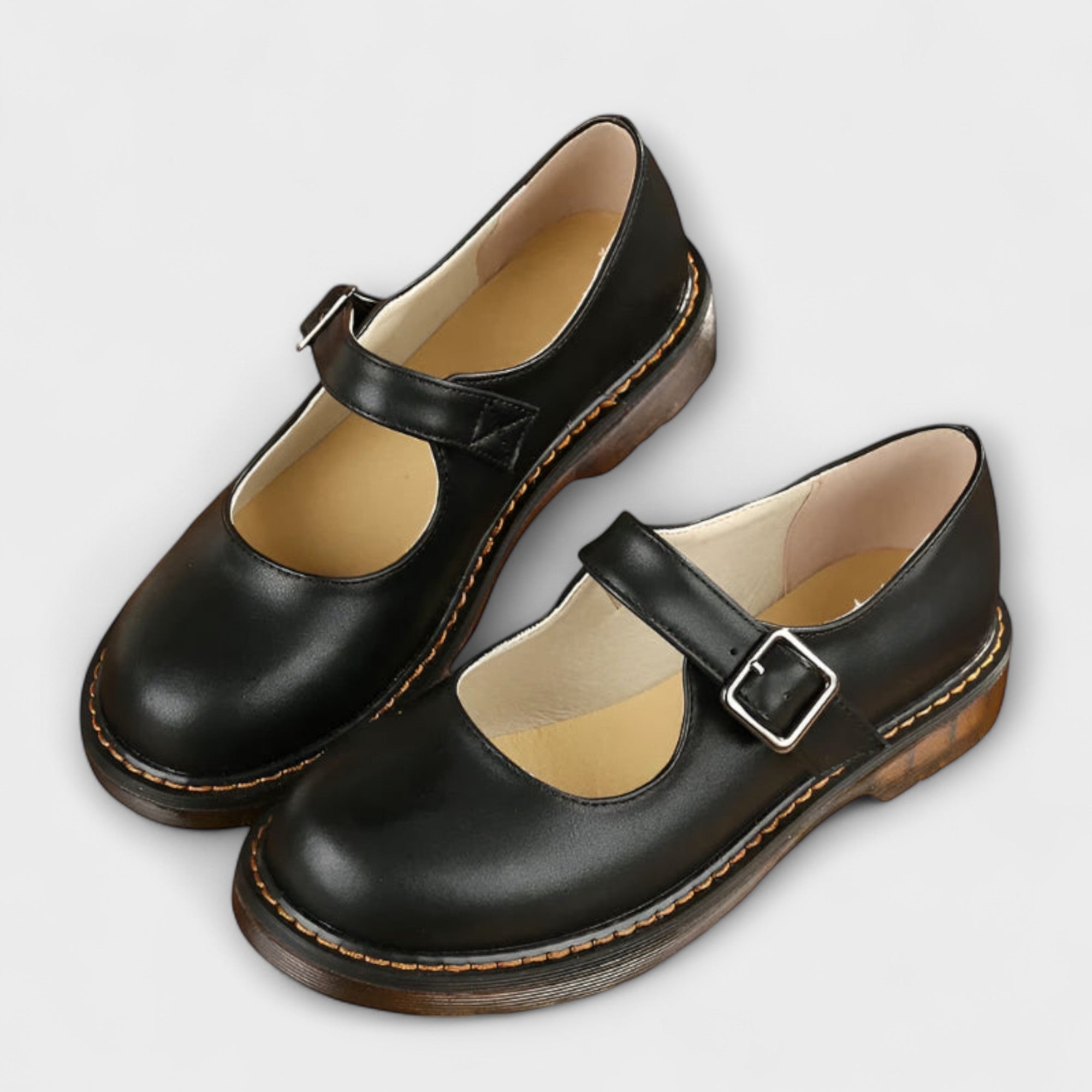 Margot | Women's Mary Jane Flat Black Leather Buckle
