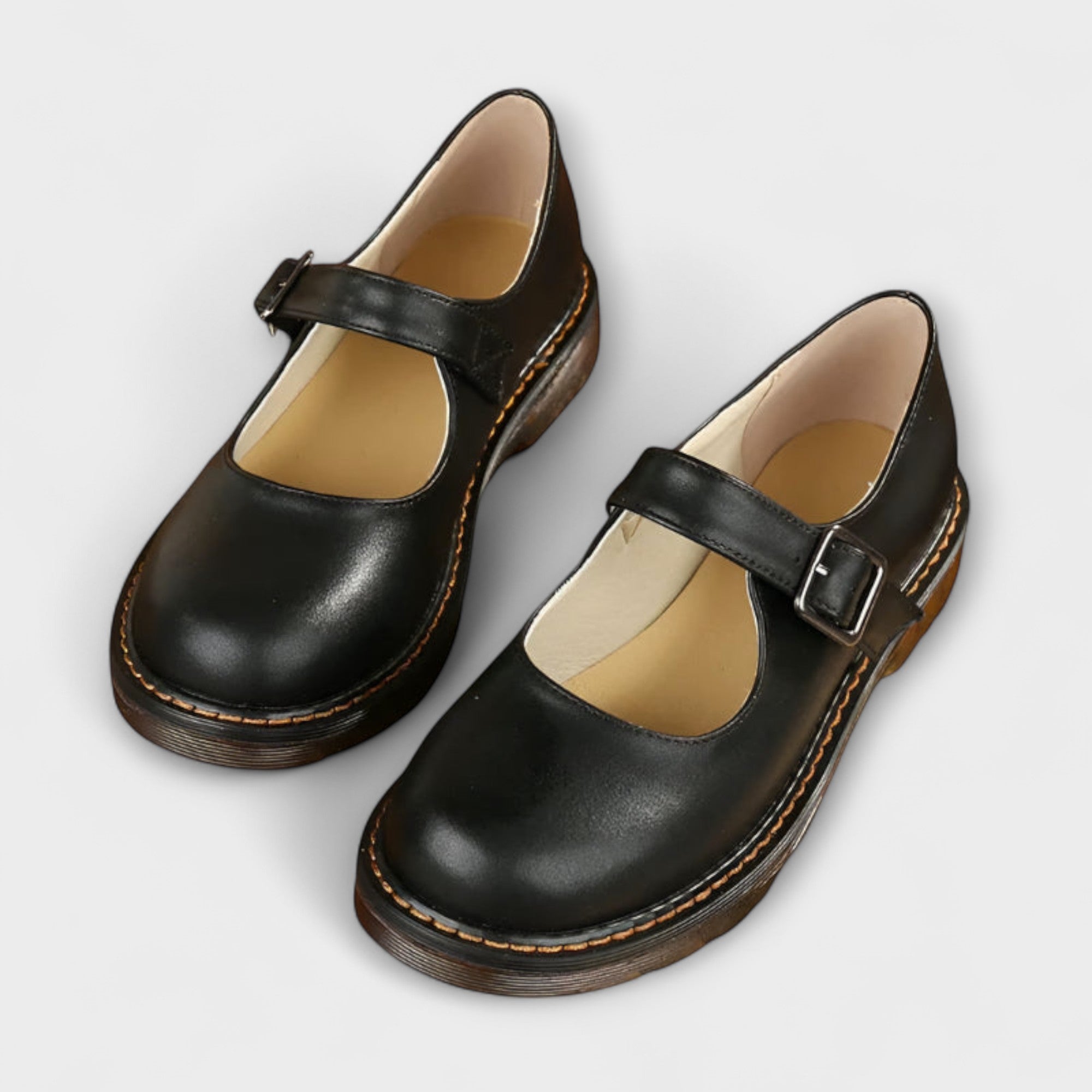 Margot | Women's Mary Jane Flat Black Leather Buckle