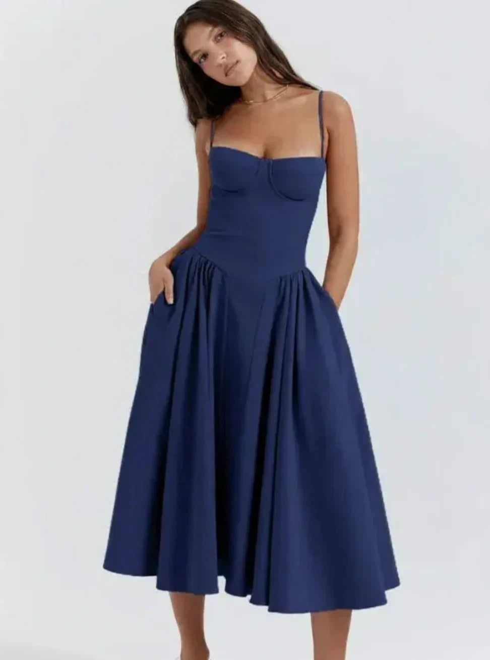 Isla | Women's Strapless A Line Midi Dress Cream