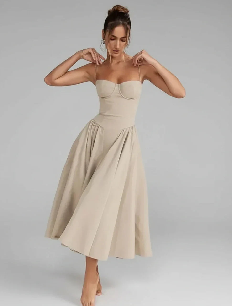 Isla | Women's Strapless A Line Midi Dress Cream