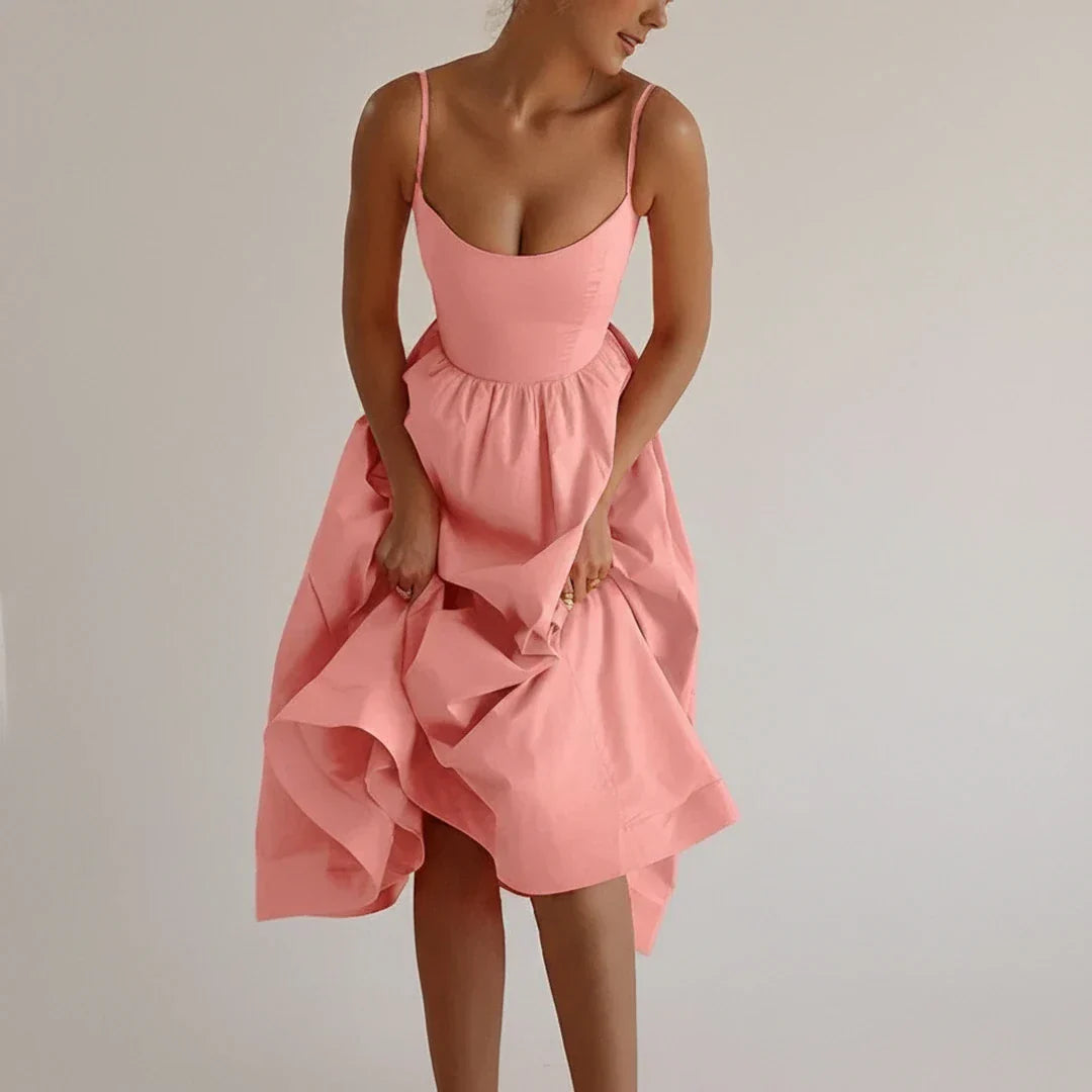 Nina | Women's A Line Midi Dress White Sleeveless