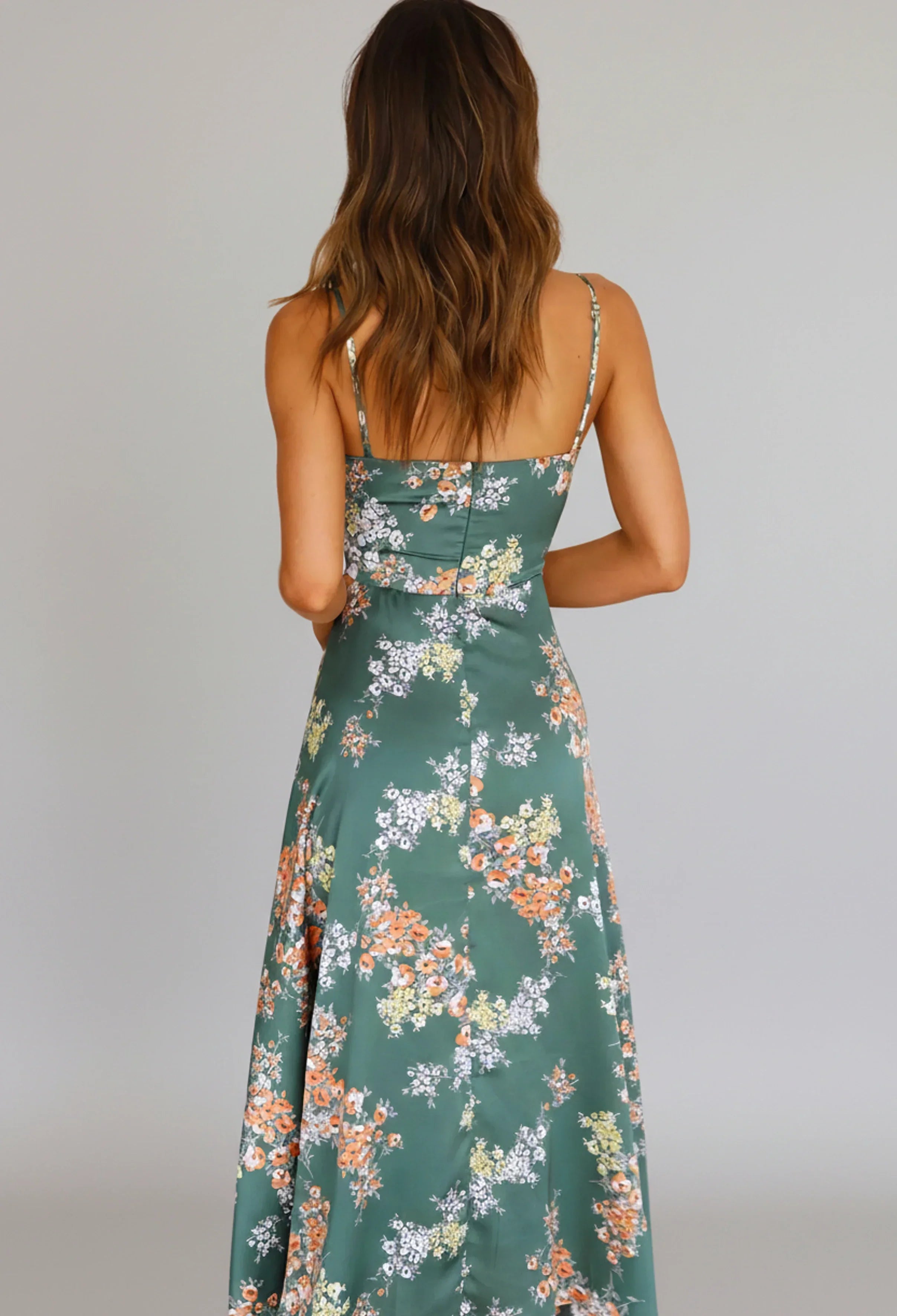 Isla | Women's Floral Maxi Dress Sage Green Cutout