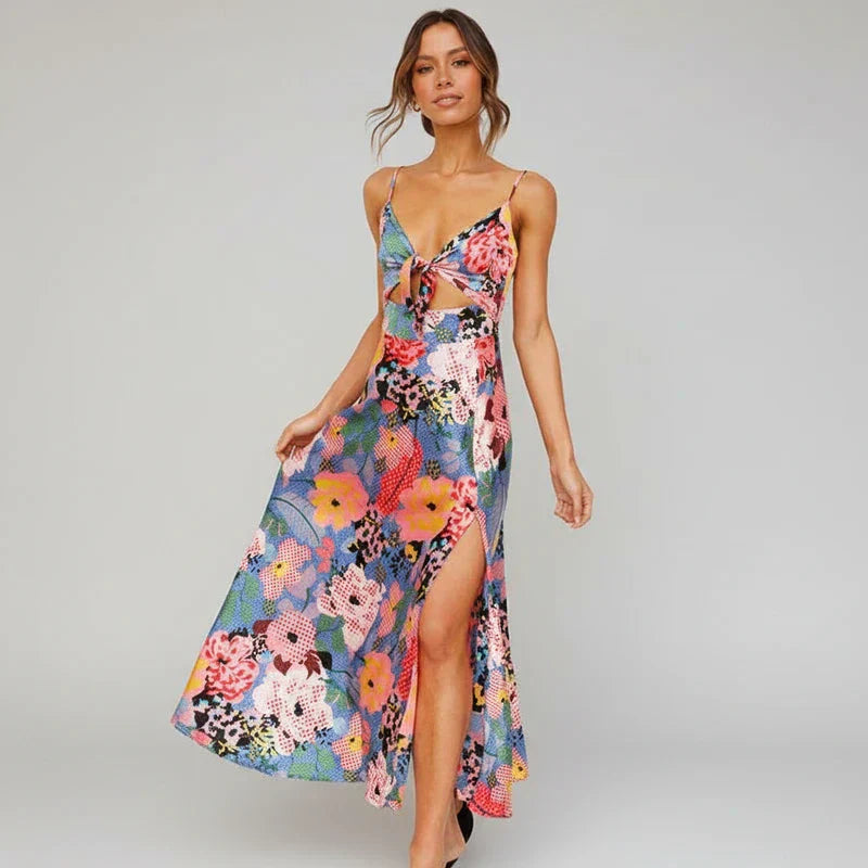 Isla | Women's Floral Maxi Dress Sage Green Cutout