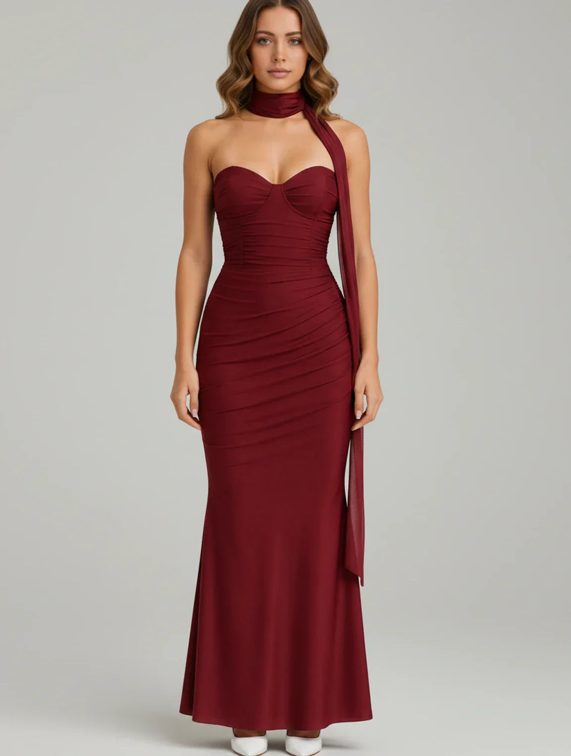 Cleo | Women's Strapless Maxi Dress Light Blue Ruched
