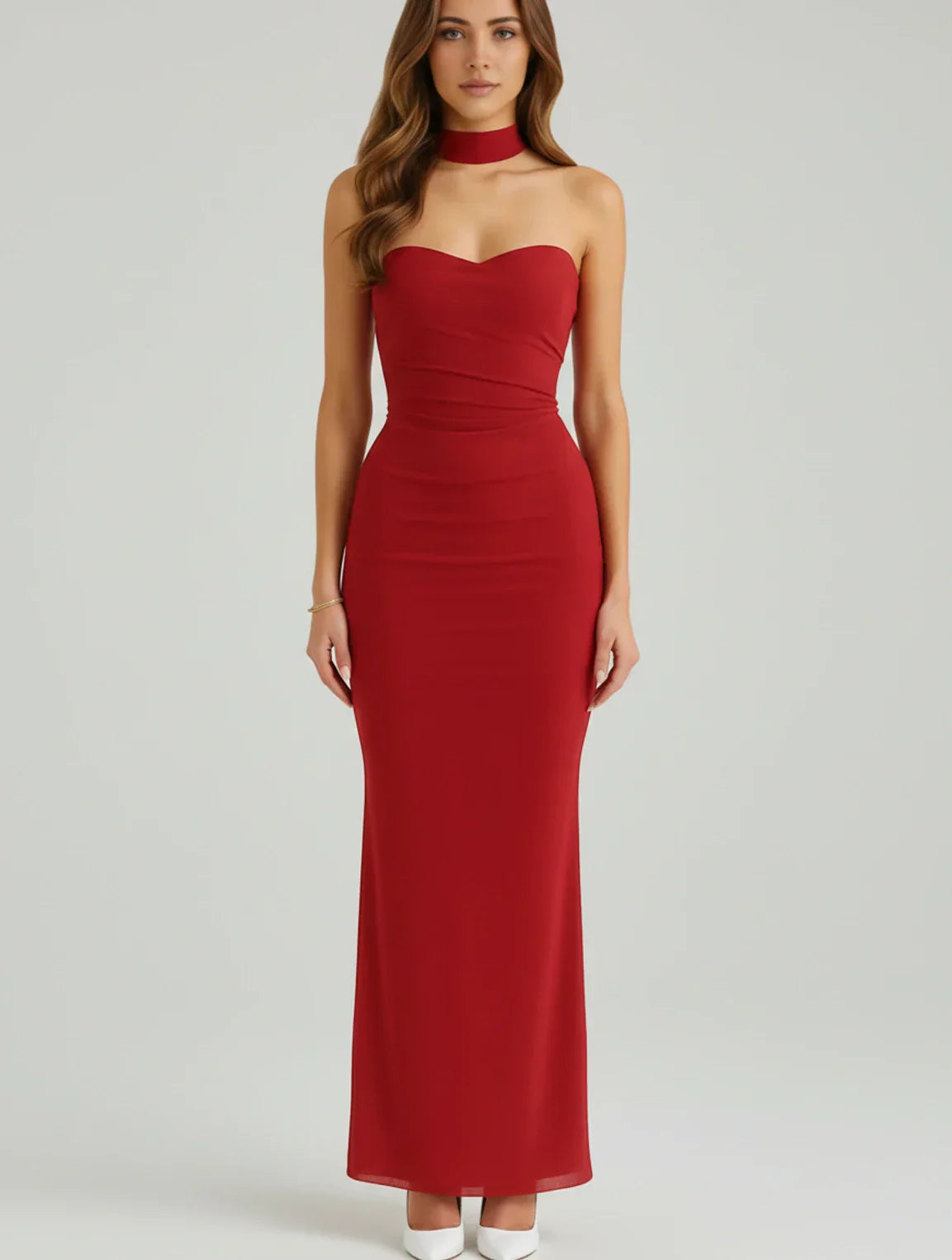 Cleo | Women's Strapless Maxi Dress Light Blue Ruched