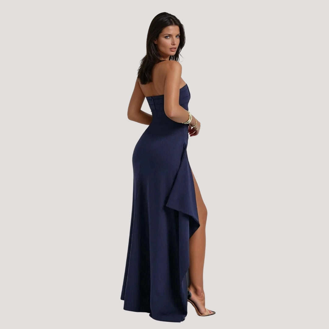 Vera | Women's Strapless Ruched Black Maxi Dress