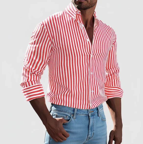 Axel | Men's Striped Button Up Shirt Navy White