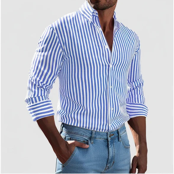 Axel | Men's Striped Button Up Shirt Navy White