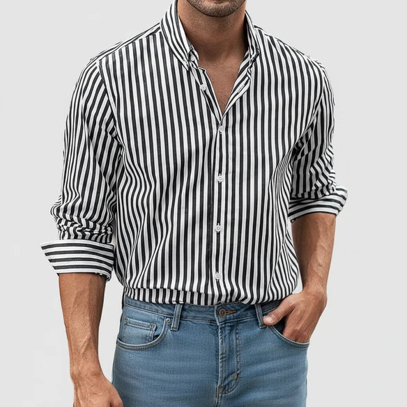 Axel | Men's Striped Button Up Shirt Navy White