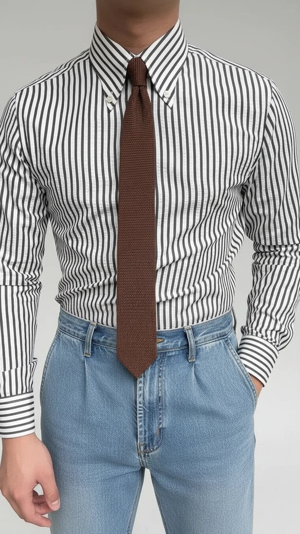 Axel | Men's Striped Button Up Shirt Cream Long Sleeve