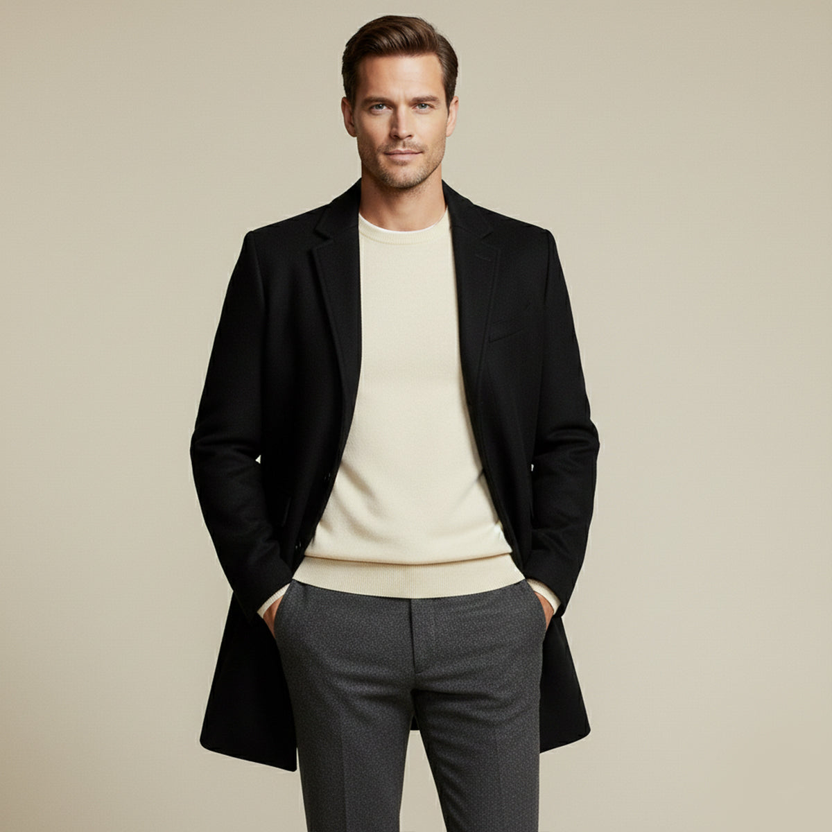Voss | Men's Wool Blend Overcoat Gray Button Front