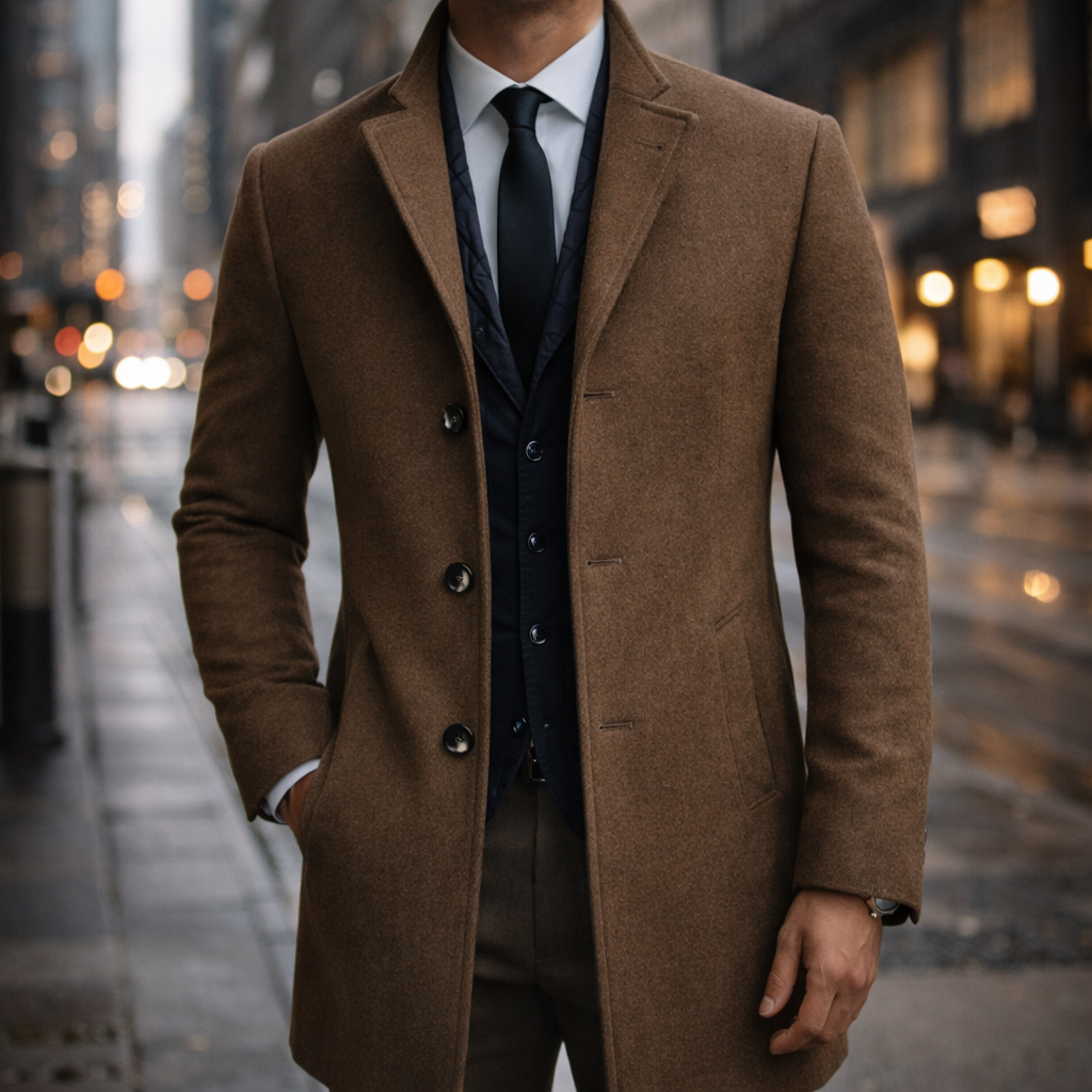 Axel | Men's Wool Overcoat Brown Button Front