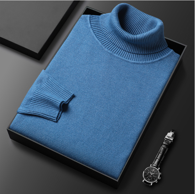 Axel | Men's Turtleneck Sweater Light Blue Ribbed Knit