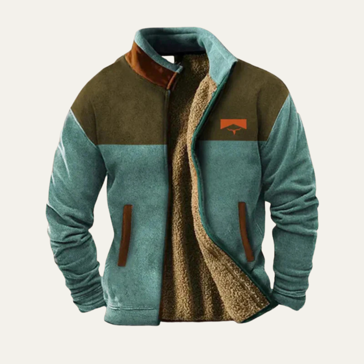 Axel | Men's Boho Fleece Jacket Gray Ethnic Pattern Sherpa Lined