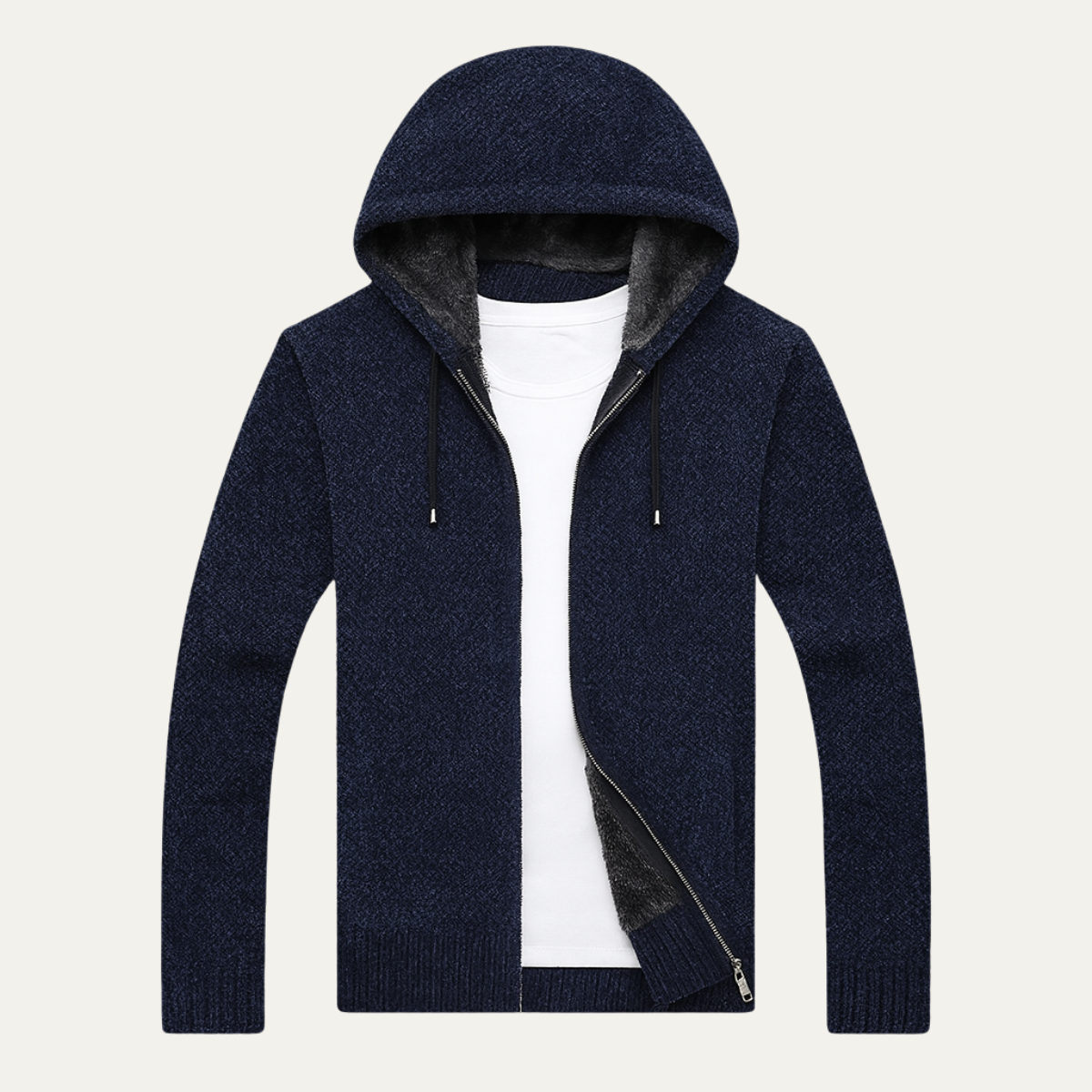 Bram | Men's Casual Zip Up Hoodie Navy Heathered Knit