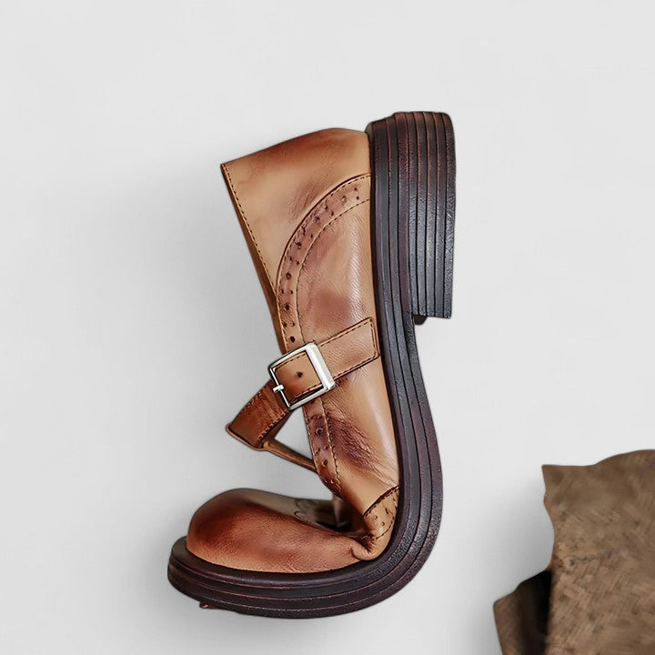 Ayla | Women's Brown Leather Mary Jane Flats Comfort Shoes